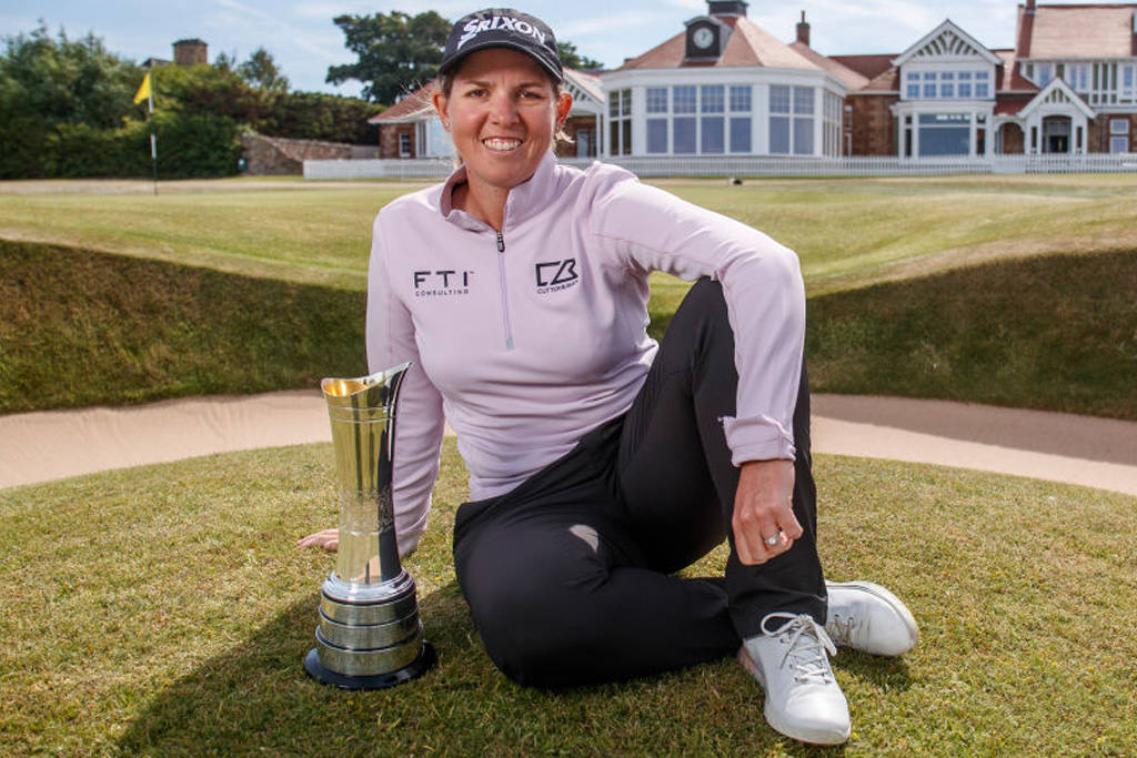 Ashleigh Buhai poses with the AIG Women's Open trophy